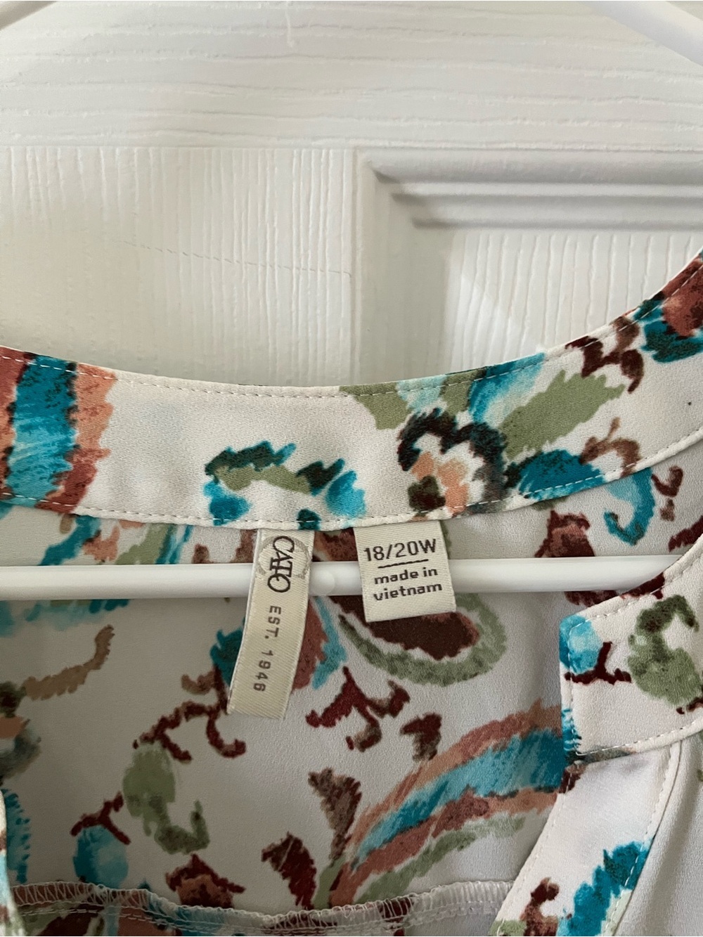 Cato Cream Paisley Blouse with Teal & Brown Accents - Picture 7 of 8